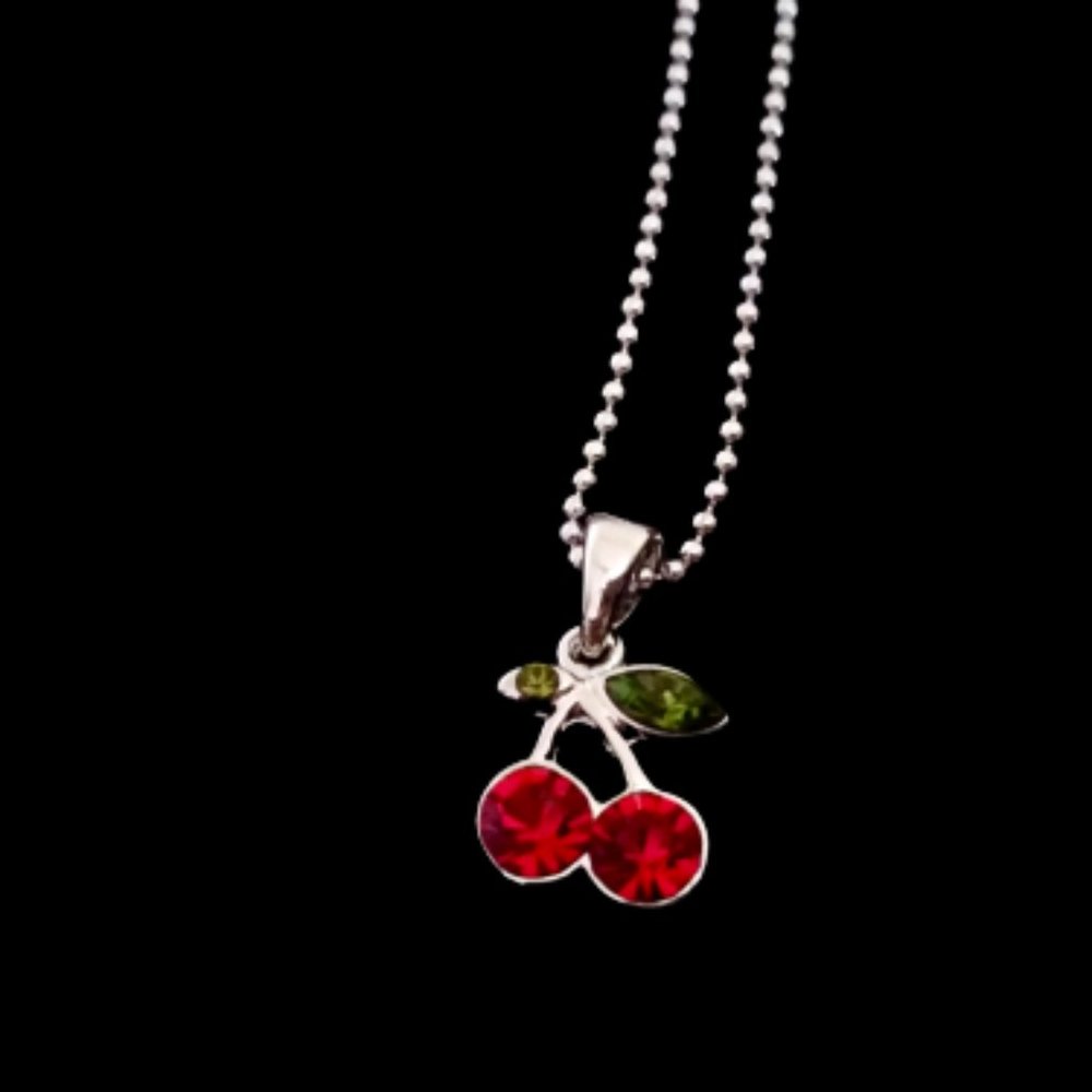 Red Cherry Rockabilly Silver Pendant & Necklace
